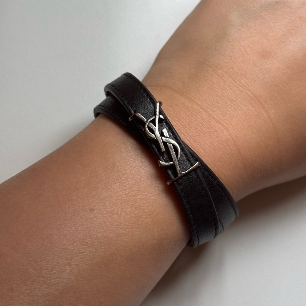 SAINT LAURENT (ysl) Opyum leather and silver-tone bracelet